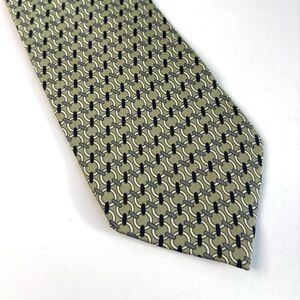 BR Silk Neck Tie Geometric Pattern‎ Made in Italy EUC Green Blue Cream